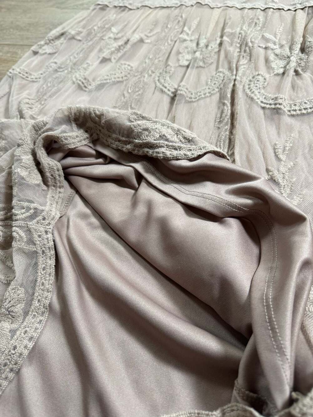 Orange Creek M/L Beige Embroidered Lace Midi Dress Lined Boho Floral - Picture 11 of 16